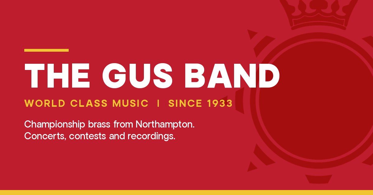 The GUS Band’s crest and name on scarlet: World Class Music, Since 1933